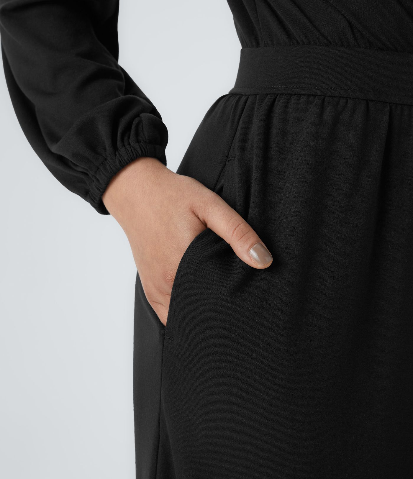 V Neck Crossover Long Sleeve Pocket Wide Leg Casual Jumpsuit