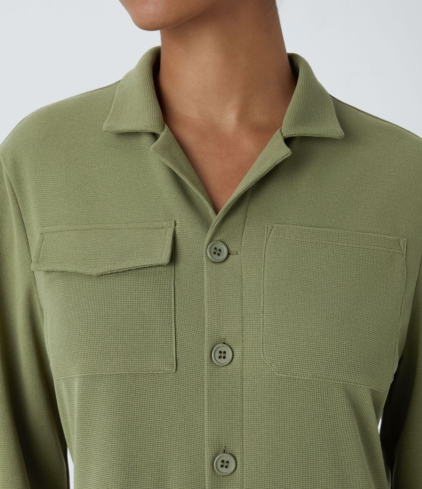 Lapel Neck Long Sleeve Button Multiple Pockets Waffle Casual Cargo Jumpsuit