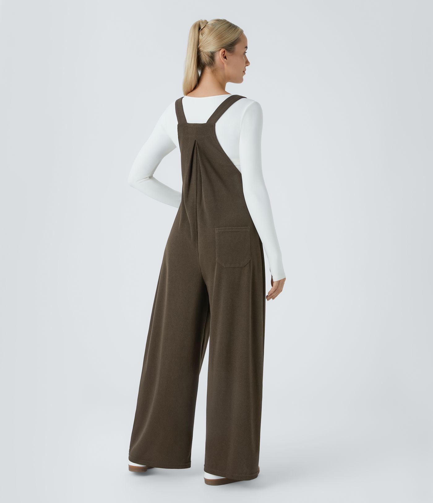 Ribbed Pockets Casual Overalls
