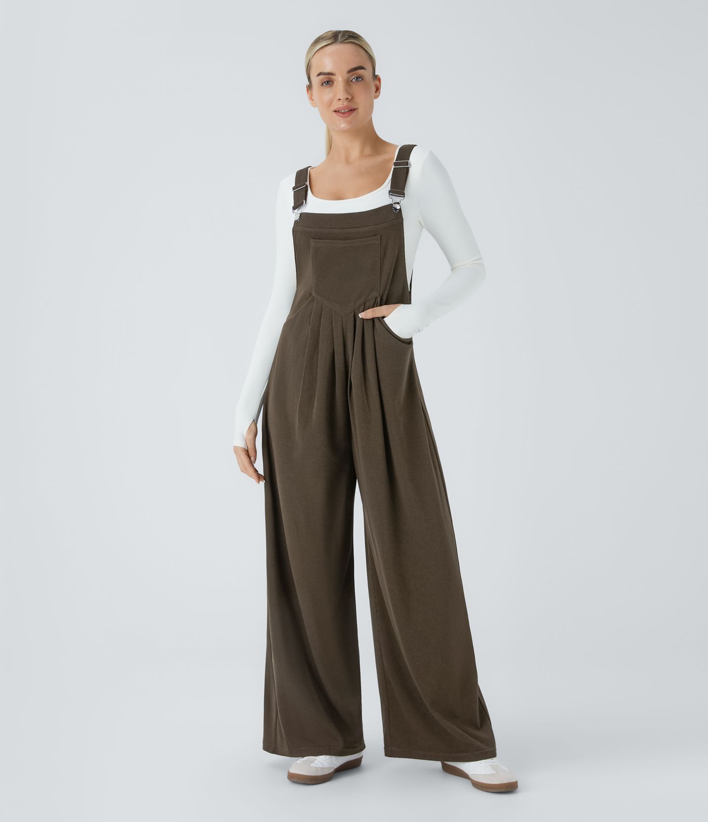 Ribbed Pockets Casual Overalls