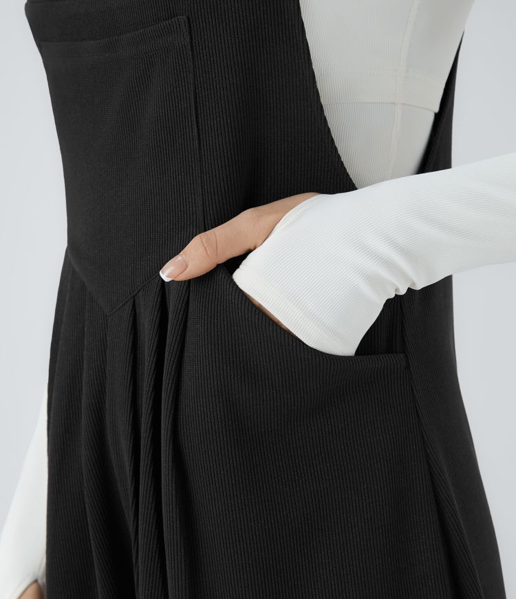 Ribbed Pockets Casual Overalls