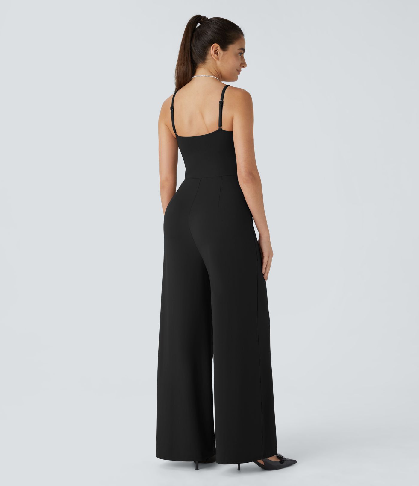 Jumpsuit Dos Nu avec Bretelle Ajustable Torsadée pour Demoiselle d'honneur et Invitée au Mariage