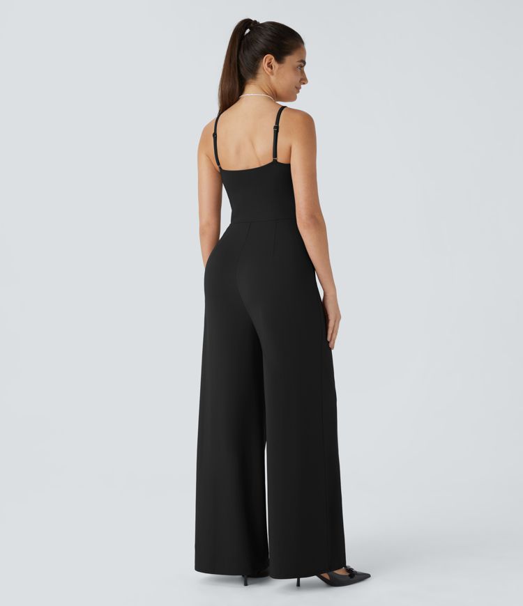 Jumpsuit Dos Nu avec Bretelle Ajustable Torsadée pour Demoiselle d'honneur et Invitée au Mariage