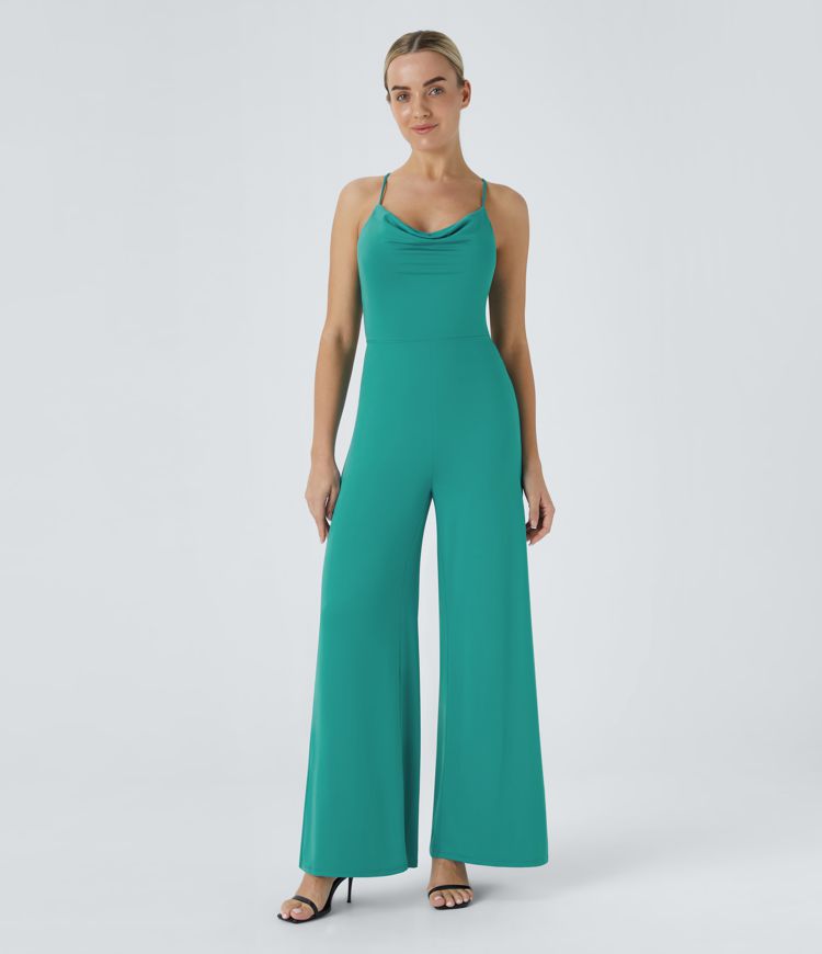Cowl Neck Lace Up Slip Jumpsuit
