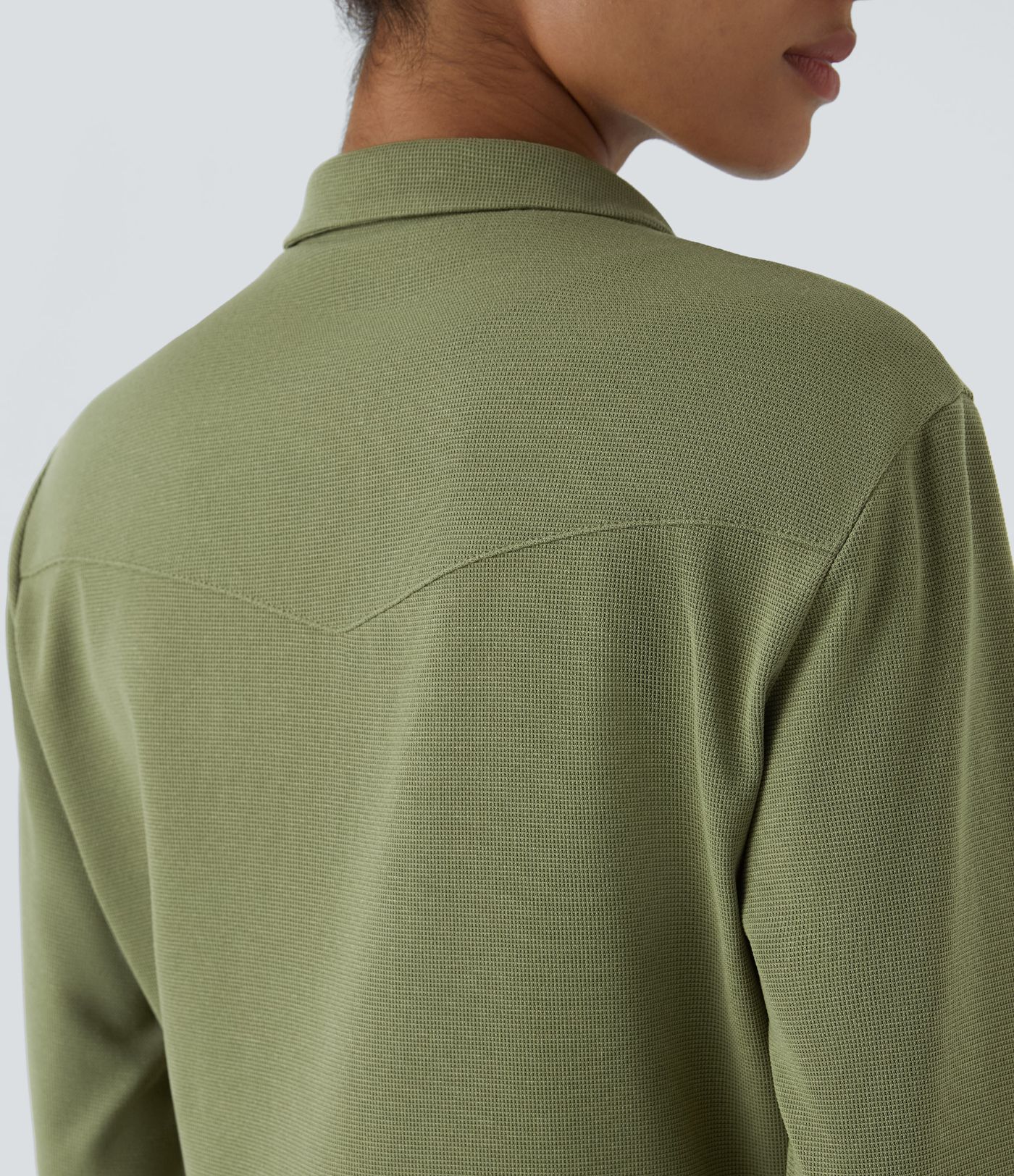 Lapel Neck Long Sleeve Button Multiple Pockets Waffle Casual Cargo Jumpsuit