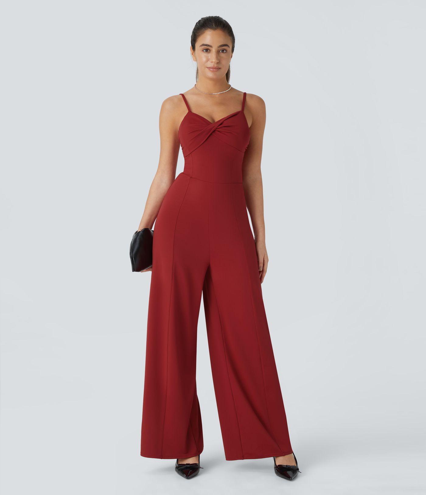 Backless Adjustable Strap Twisted Bridesmaid and Wedding Guest Jumpsuit