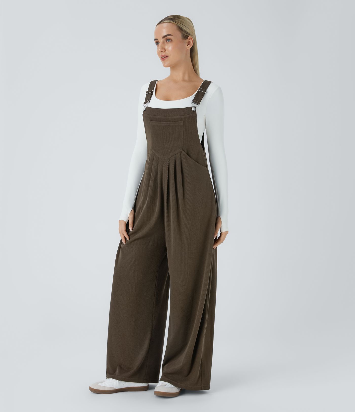 Ribbed Pockets Casual Overalls