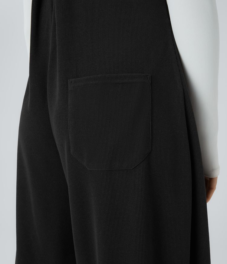 Ribbed Pockets Casual Overalls