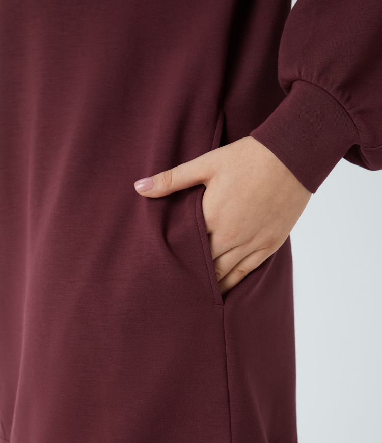 SpacerTek™ Velvet V Neck Raglan Bishop Long Sleeve Relaxed Mini Casual Sweatshirt Dress