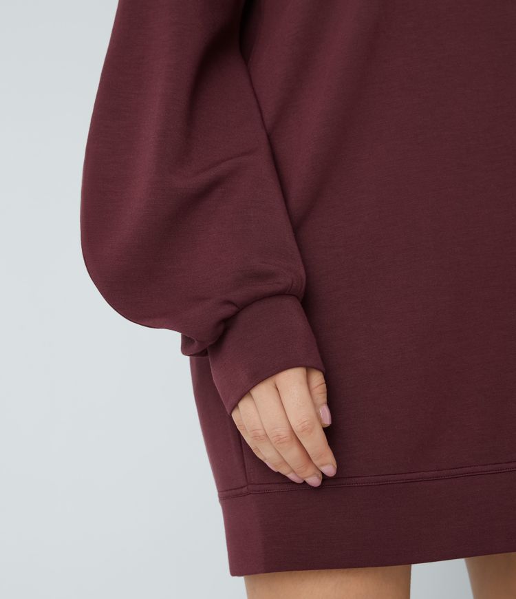 SpacerTek™ Velvet V Neck Raglan Bishop Long Sleeve Relaxed Mini Casual Sweatshirt Dress