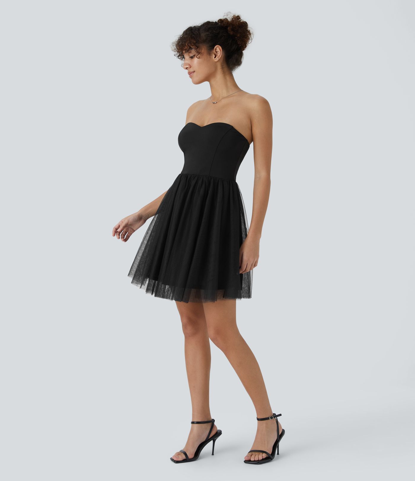 Tube Tiered Contrast Mesh Mini Dress