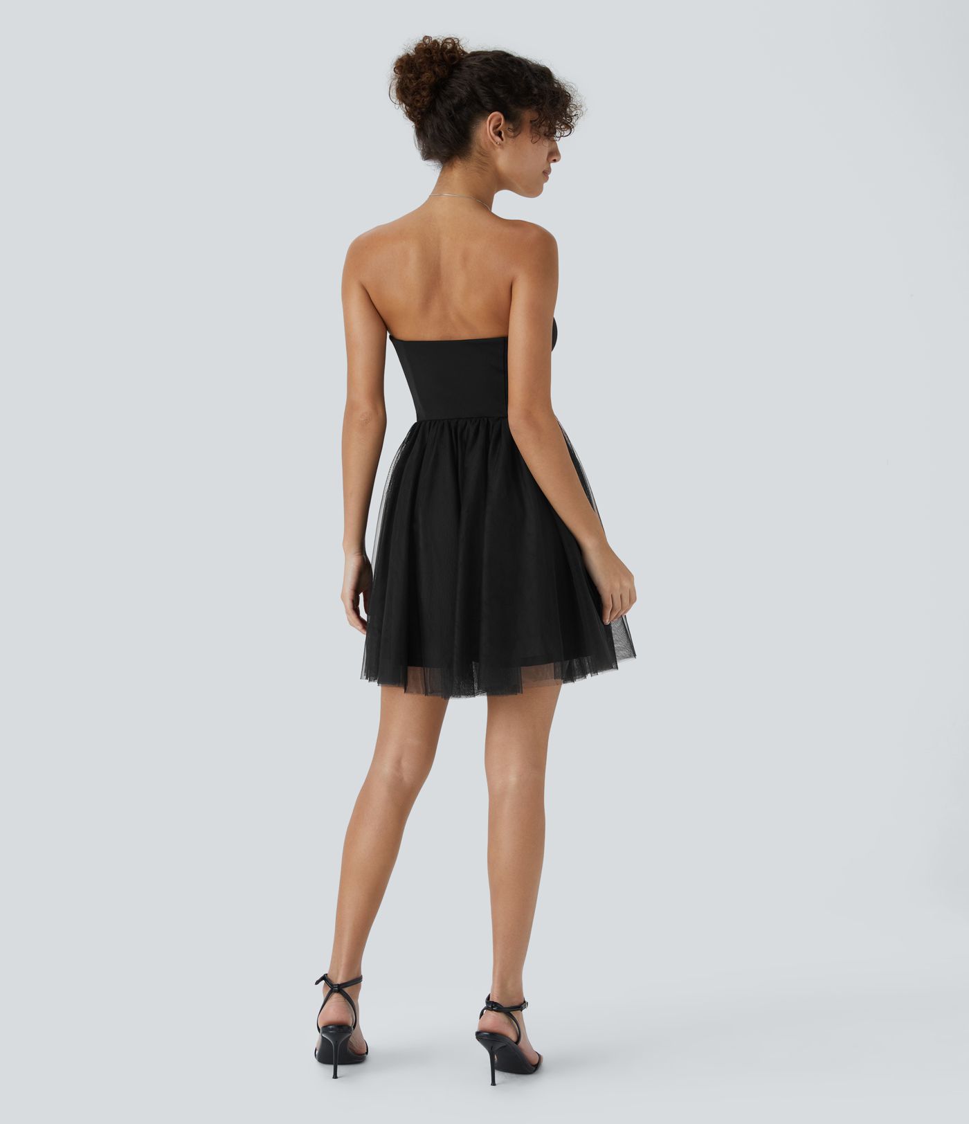 Tube Tiered Contrast Mesh Mini Dress