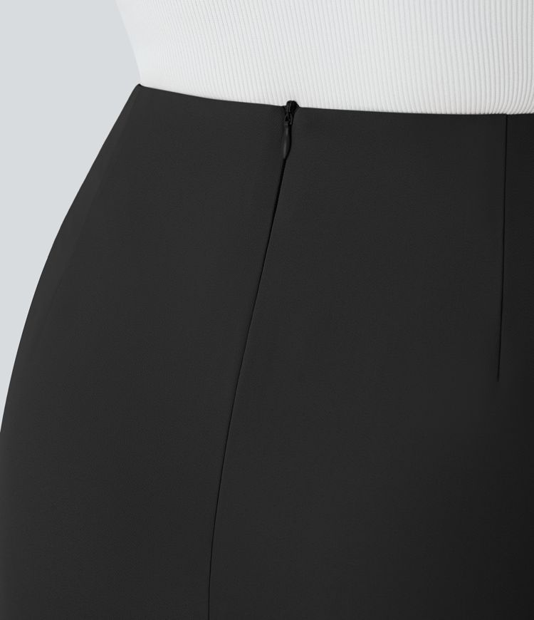High Waisted Belted Pocket Midi Work Pencil Skirt