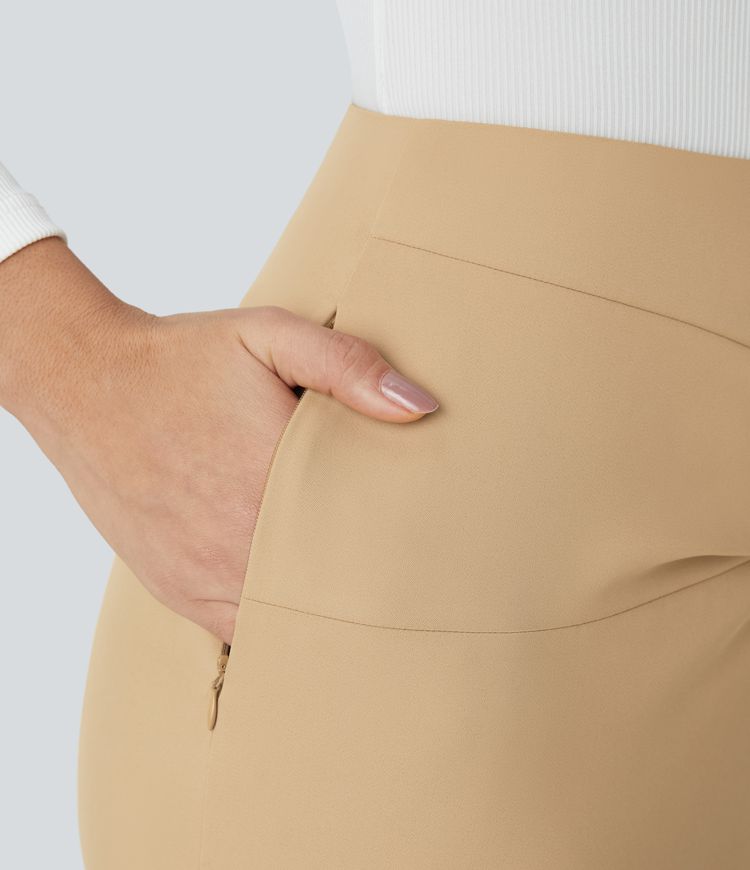 High Waisted Belted Pocket Midi Work Pencil Skirt