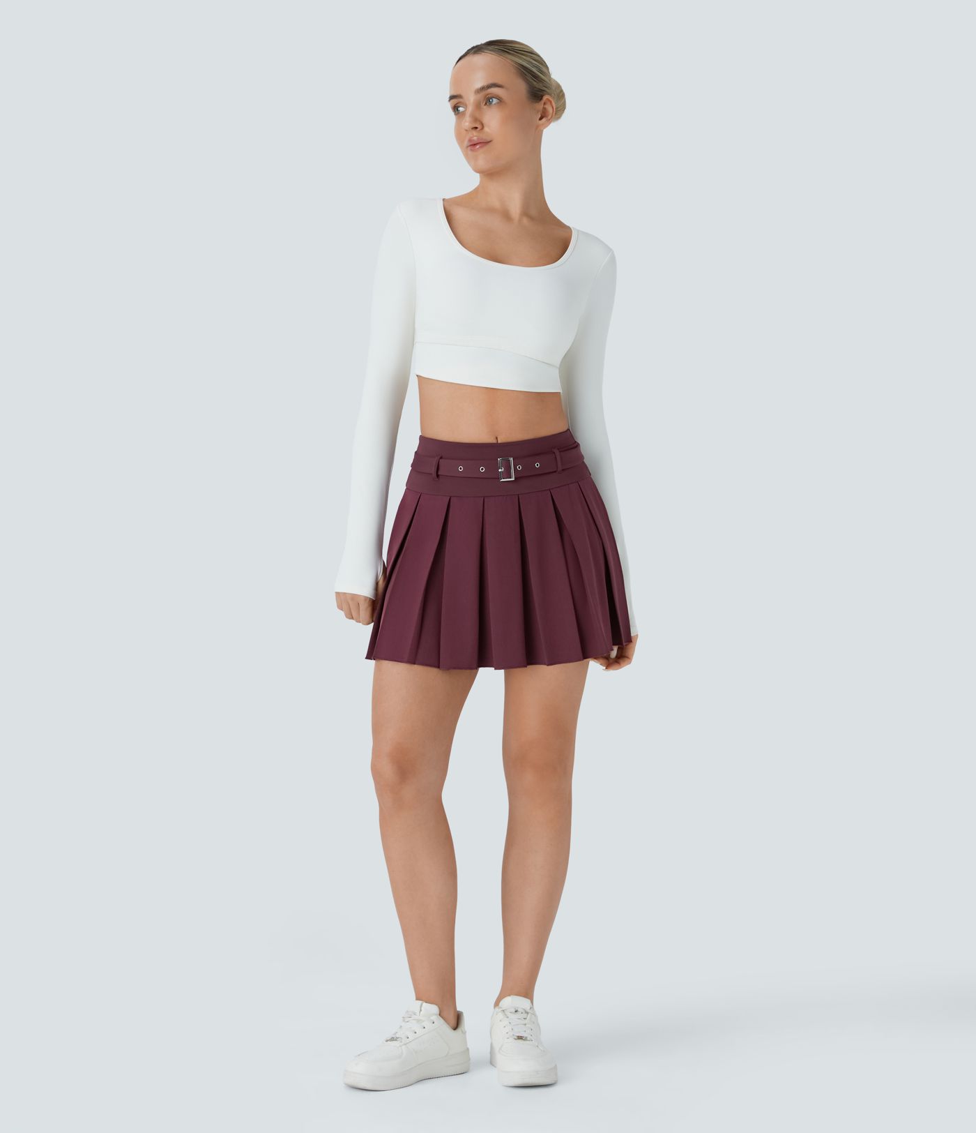 Breezeful™ Mid Rise Belted Pleated 2-in-1 Pocket Quick Dry Mini Casual Skirt