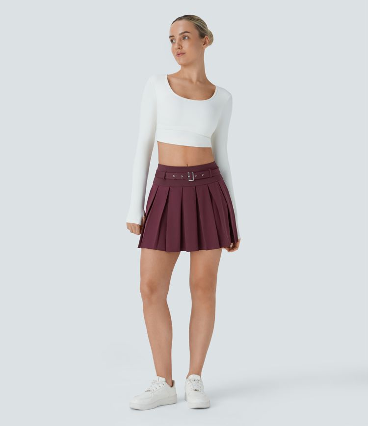 Breezeful™ Mid Rise Belted Pleated 2-in-1 Pocket Quick Dry Mini Casual Skirt