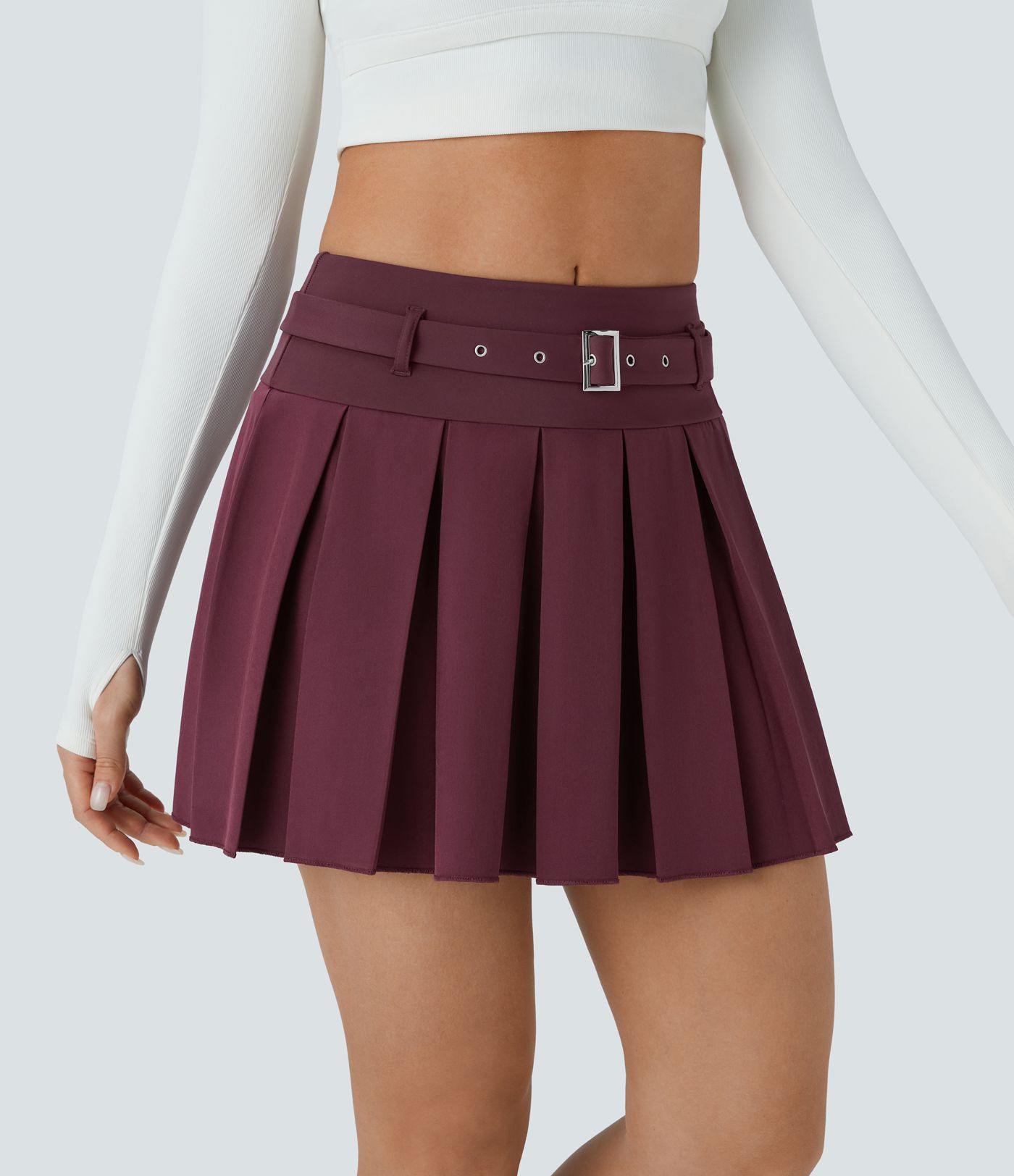 Breezeful™ Mid Rise Belted Pleated 2-in-1 Pocket Quick Dry Mini Casual Skirt