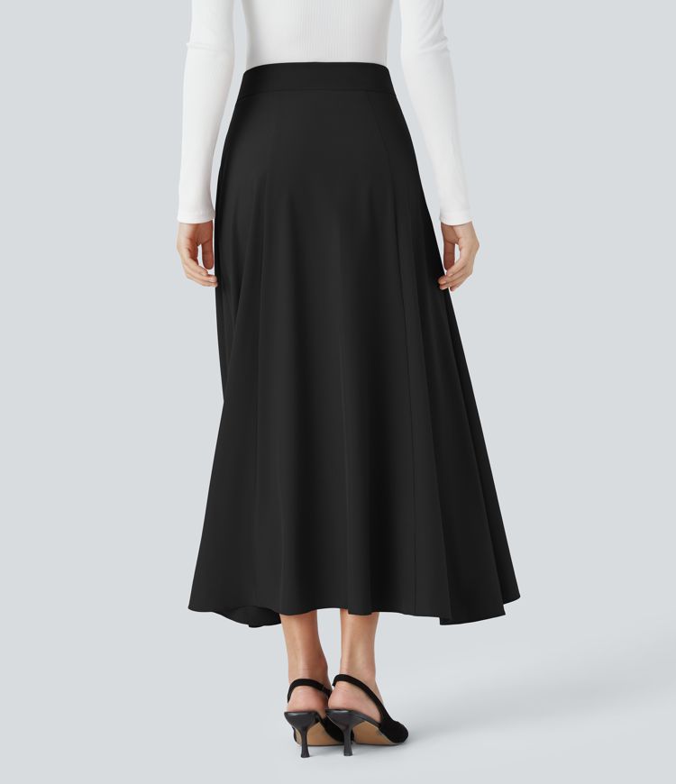 Falda Breezeful™ oficina midi secado rápido dobladillo acampanado asimétrico cremallera invisible tiro alto