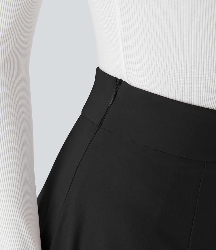 Falda Breezeful™ oficina midi secado rápido dobladillo acampanado asimétrico cremallera invisible tiro alto