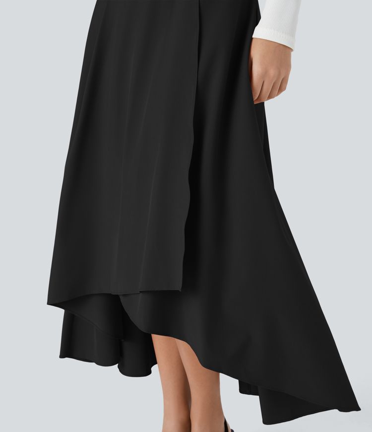 Falda Breezeful™ oficina midi secado rápido dobladillo acampanado asimétrico cremallera invisible tiro alto