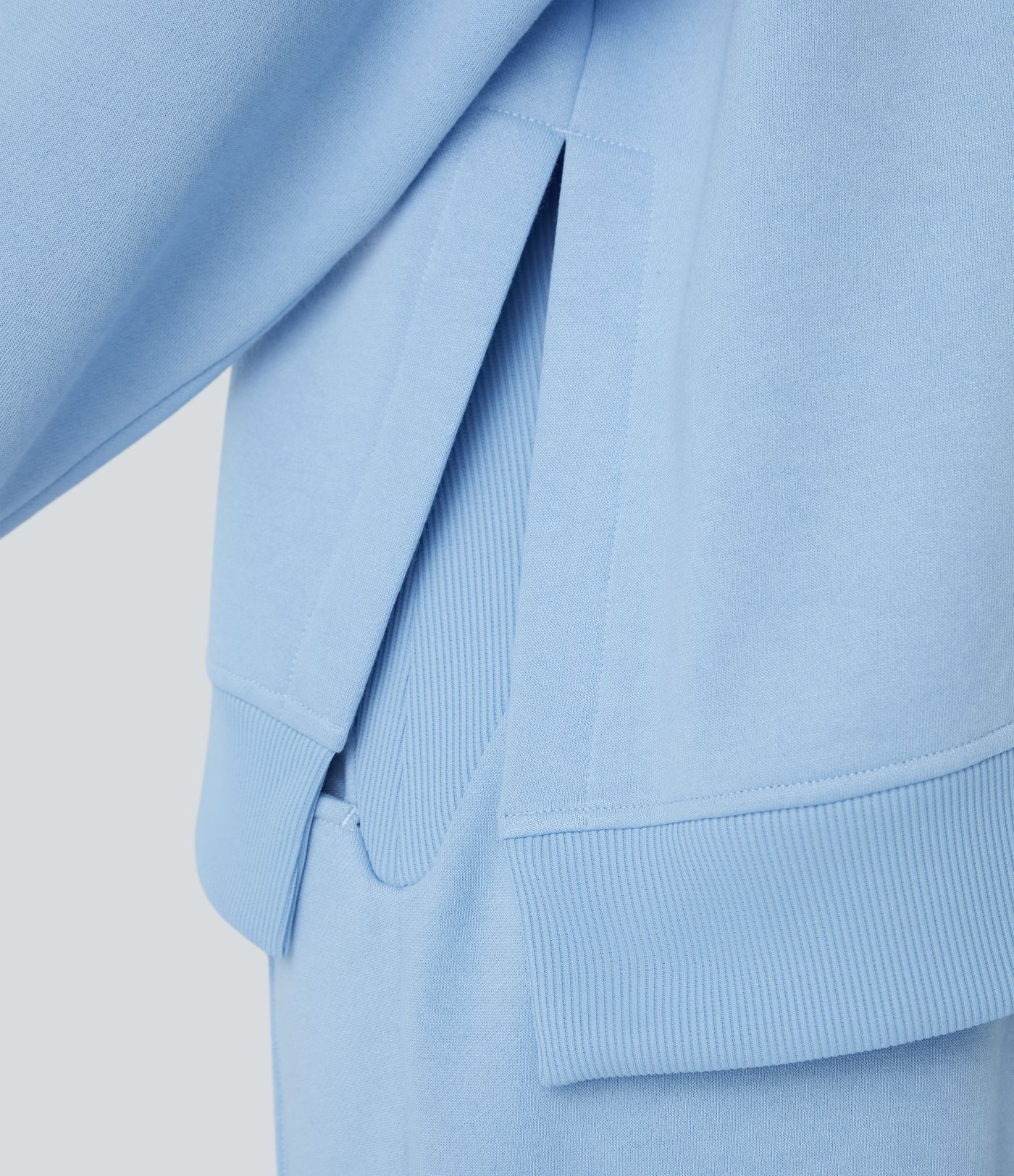 Round Neck Dropped Shoulder Long Sleeve Hem Contrast Ribbed Embroidery Oversize Fleece Casual Sweatshirt