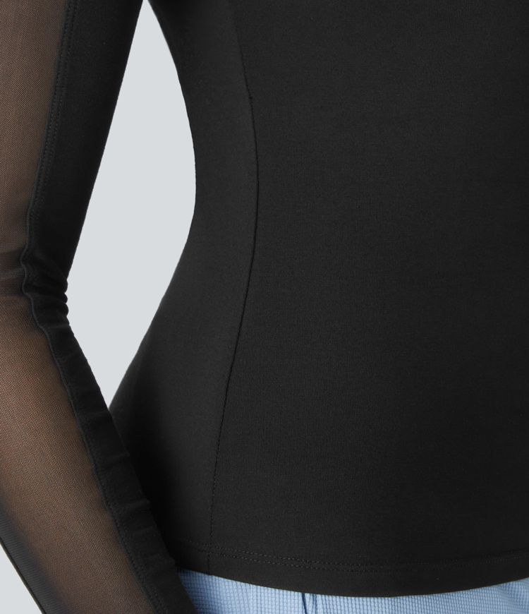 Col montant, manches raglan longues, maille contrastante, chemise de travail cintrée