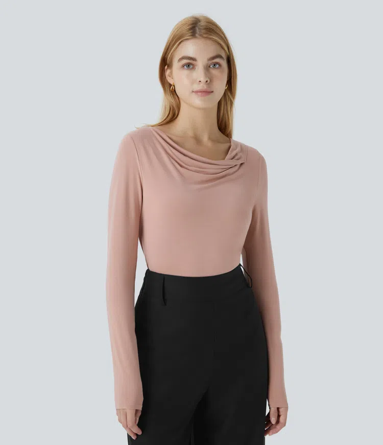 Cowl Neck Long Sleeve Slim Work Top