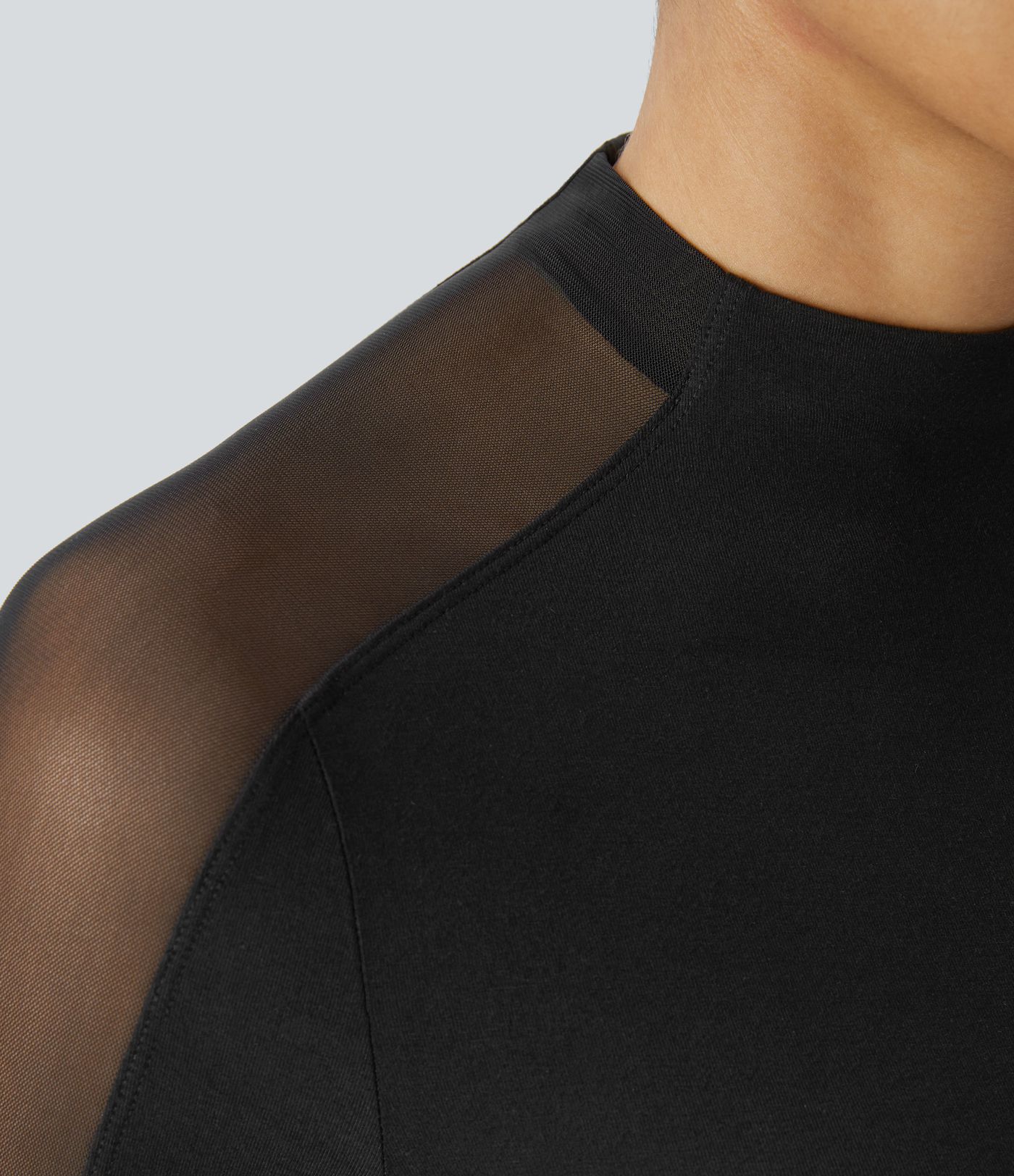 Col montant, manches raglan longues, maille contrastante, chemise de travail cintrée