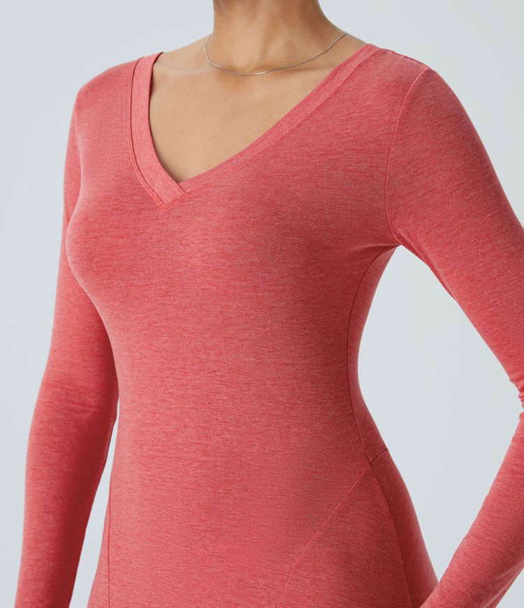 V Neck Long Sleeve Draped Maxi Casual Dress