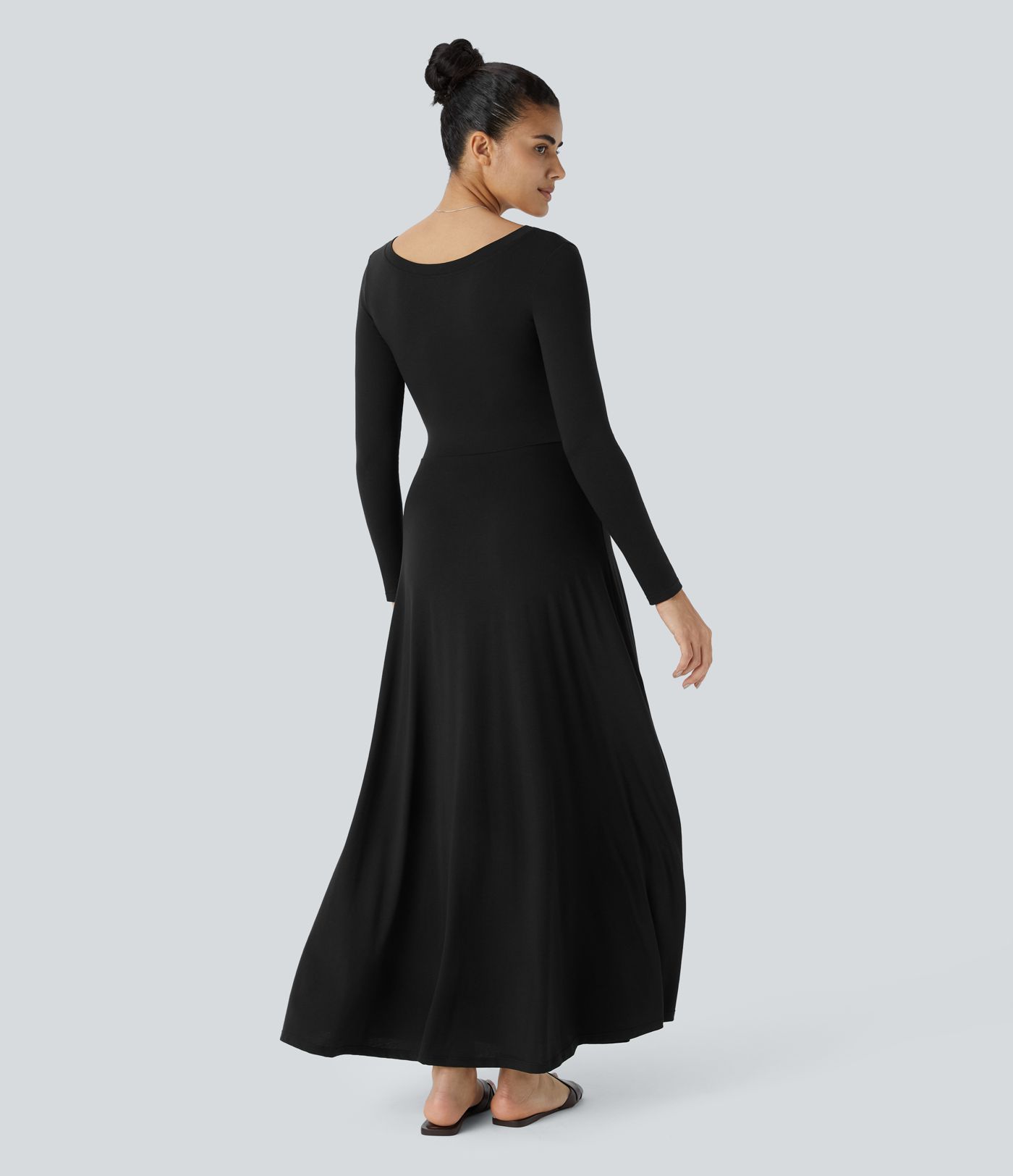 Vestido maxi drapeado manga larga cuello V