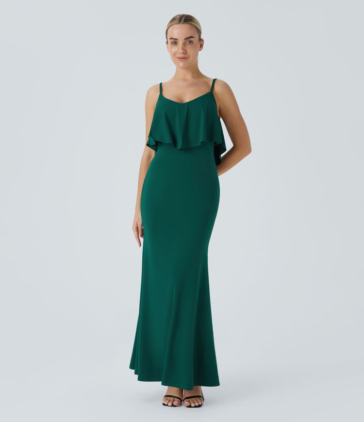 Ruffle Trim Maxi Slip Dress