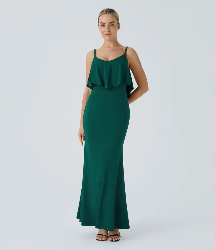 Ruffle Trim Maxi Slip Dress