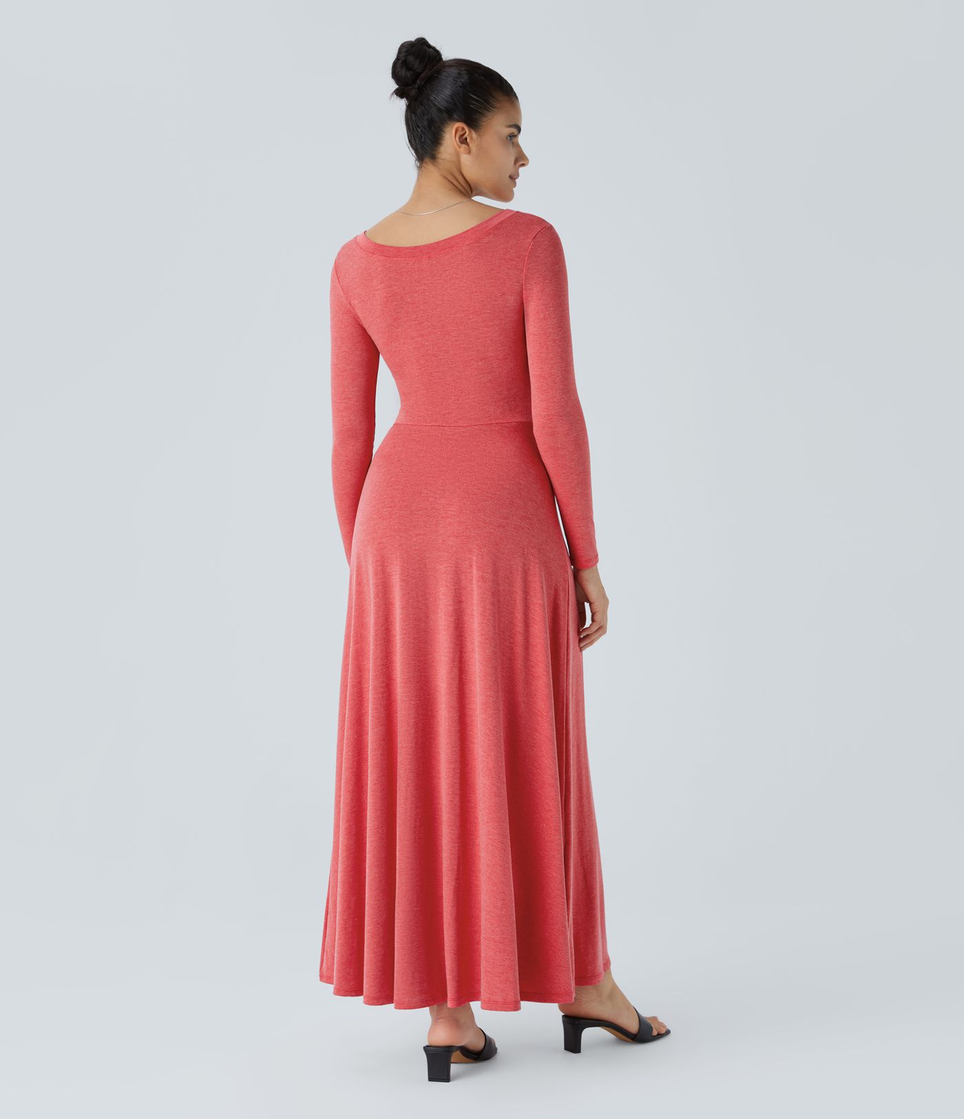 V Neck Long Sleeve Draped Maxi Casual Dress