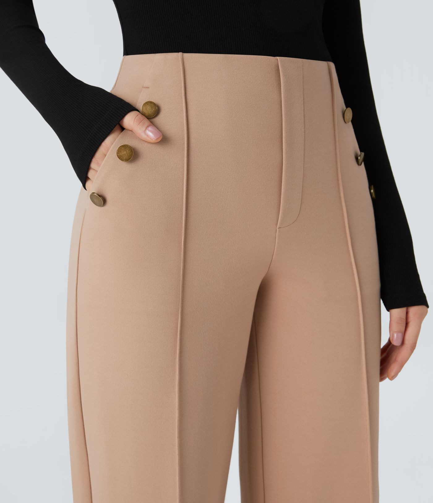 Pantalón Halara Flex™ oficina pierna ancha bolsillo lateral botón decorativo tiro alto