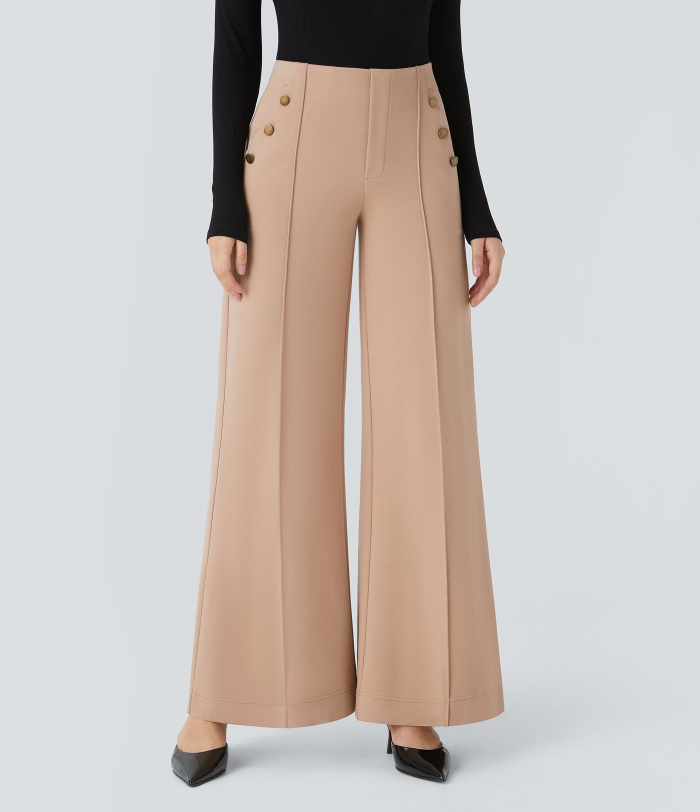 Pantalón Halara Flex™ oficina pierna ancha bolsillo lateral botón decorativo tiro alto