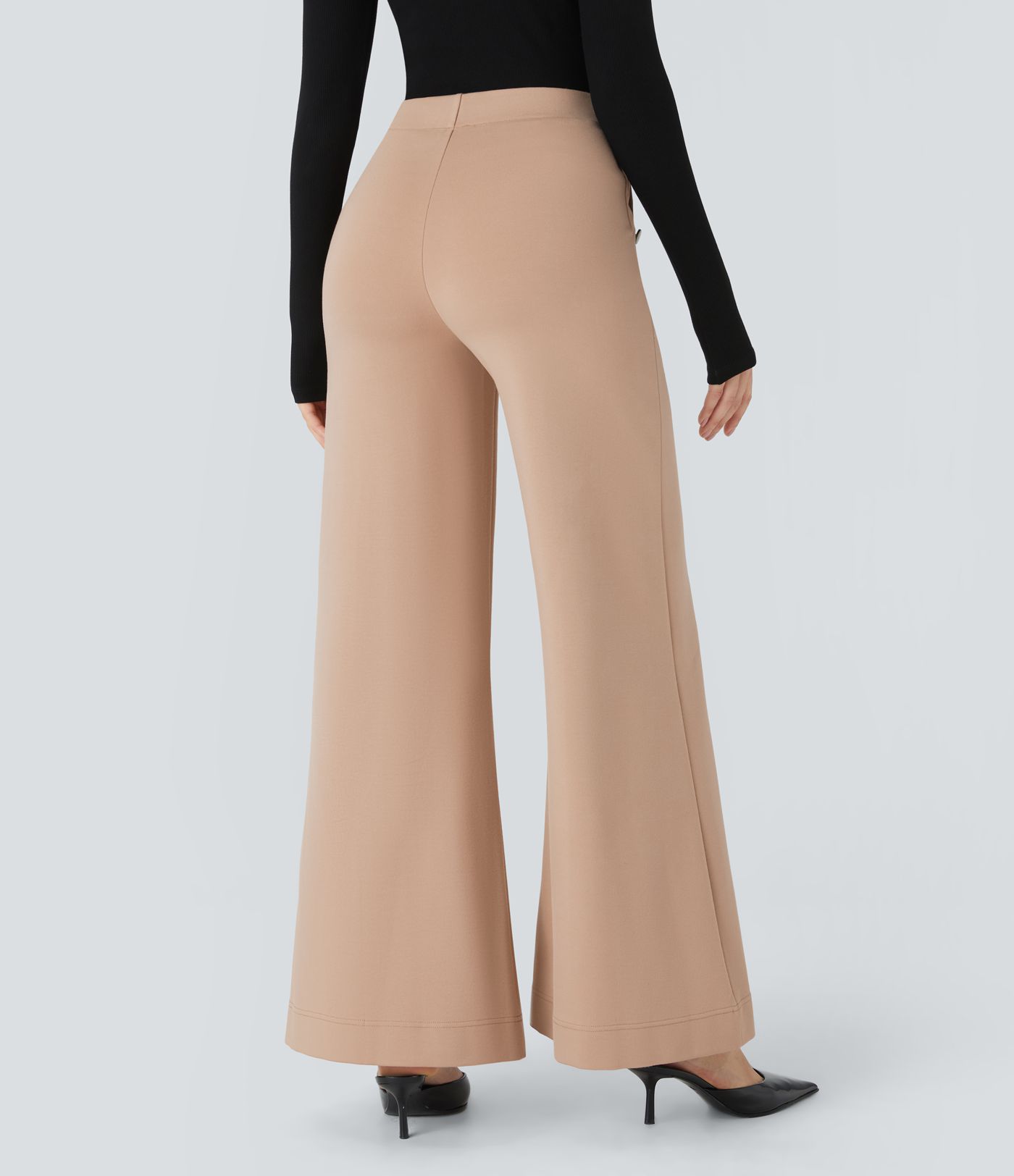 Pantalón Halara Flex™ oficina pierna ancha bolsillo lateral botón decorativo tiro alto