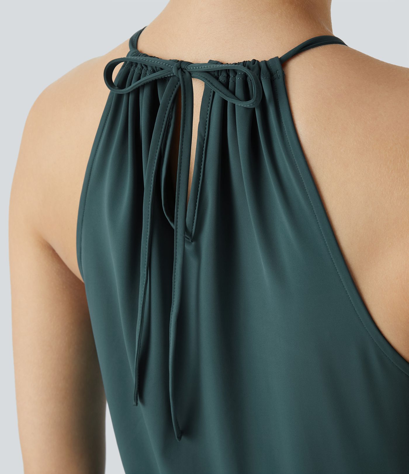 Adjustable Halter Tie Back Side Pocket Split Hem Flowy Maxi Christmas Party Dress