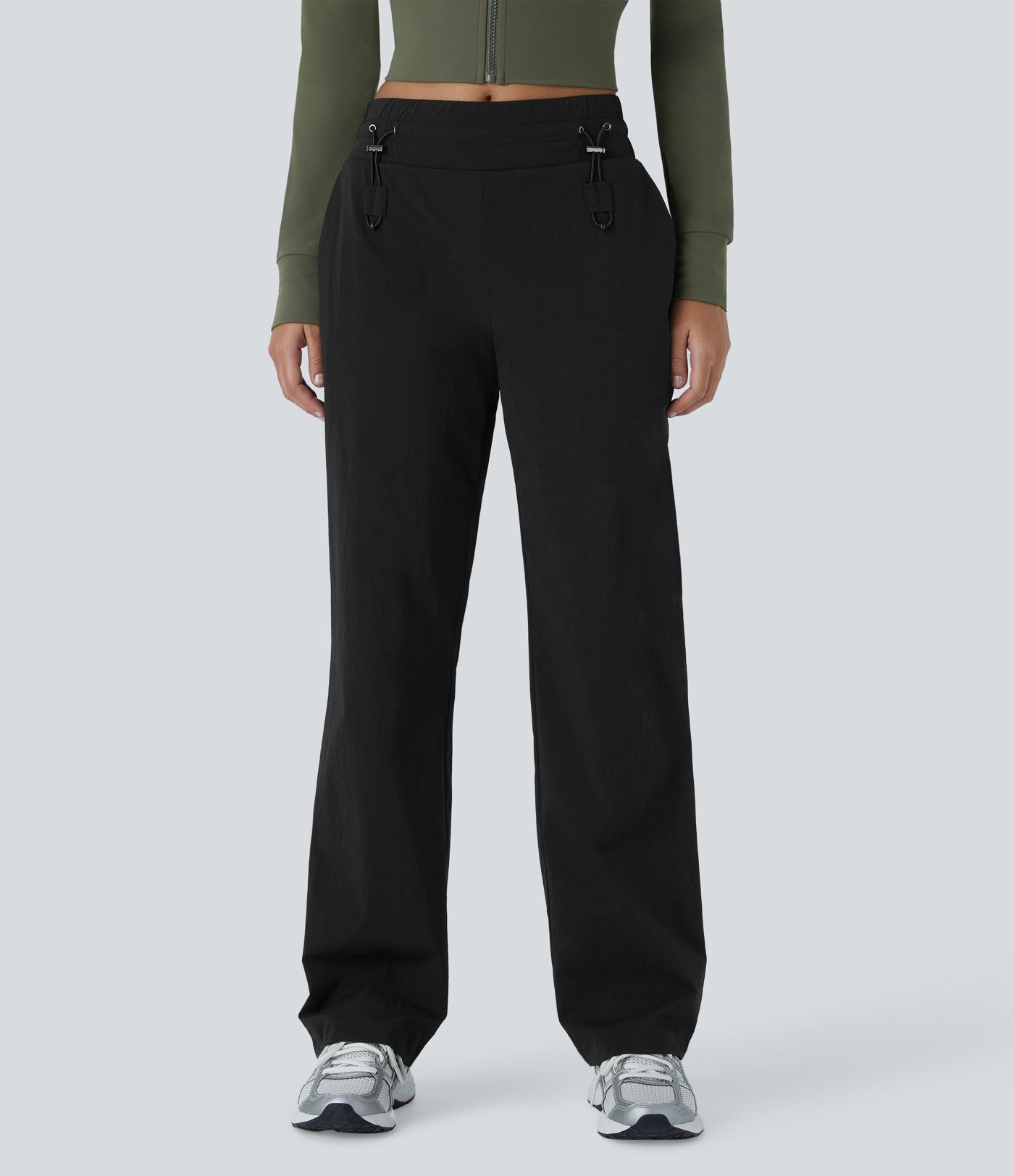 Wear-Resistant Mid Rise Pocket Straight Leg Casual Pants