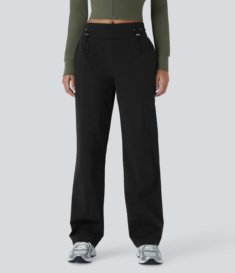 Wear-Resistant Mid Rise Pocket Straight Leg Casual Pants