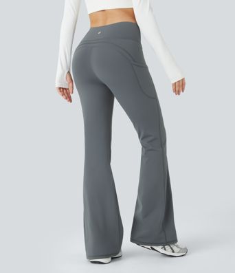 Pantalon de yoga thermique taille haute avec poches et larges jambes