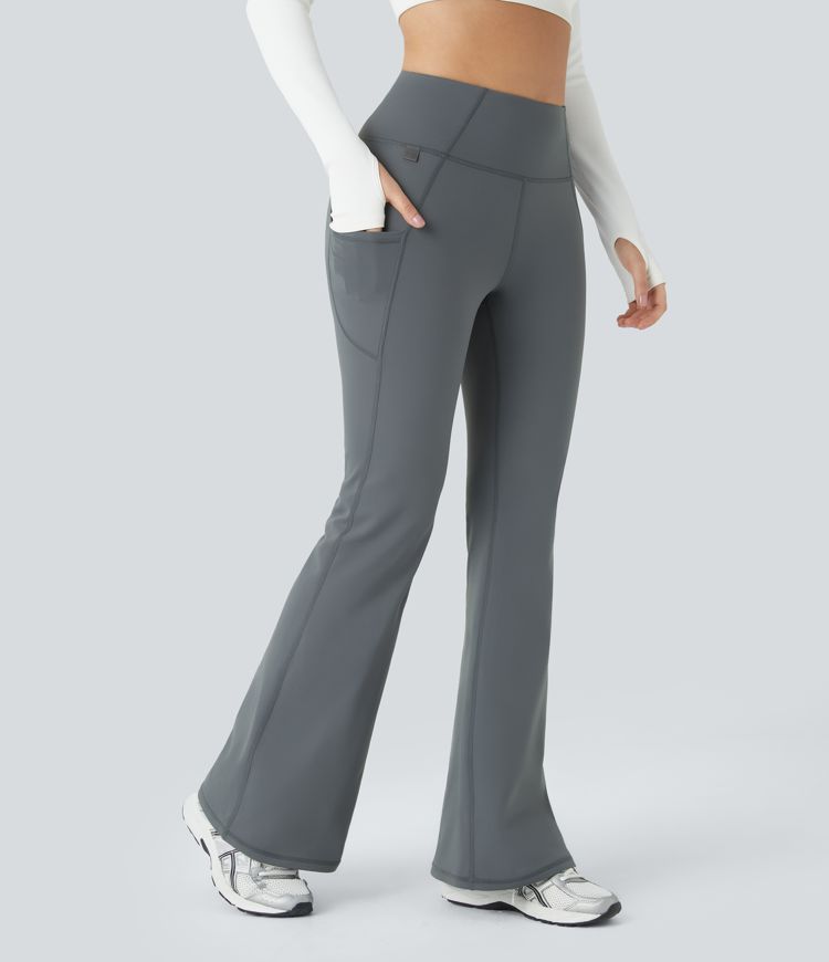 High Waisted Side Pocket Thermal Yoga Flare Pants