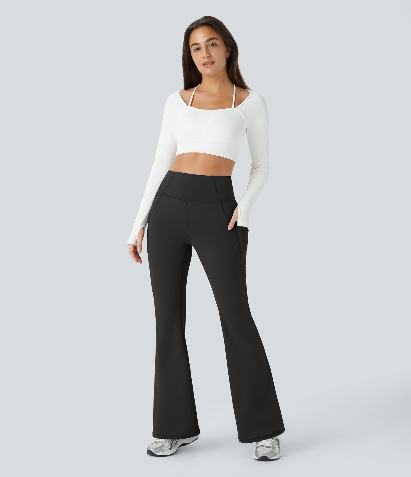 High Waisted Pocket Thermal Yoga Flare Leggings