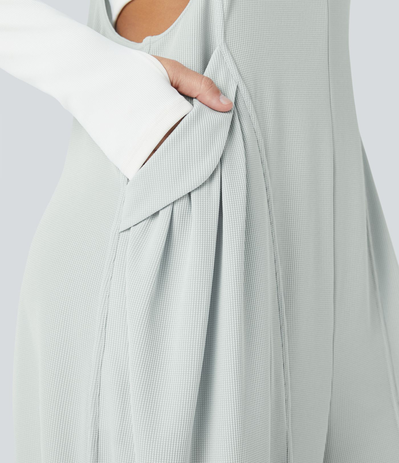 Pocket Wide Leg Waffle Casual Overalls