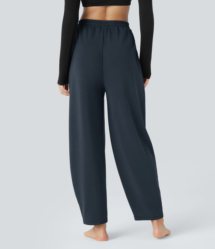 Jogging de Pilates taille haute, jambes barrel, cordon ajustable et poches latérales