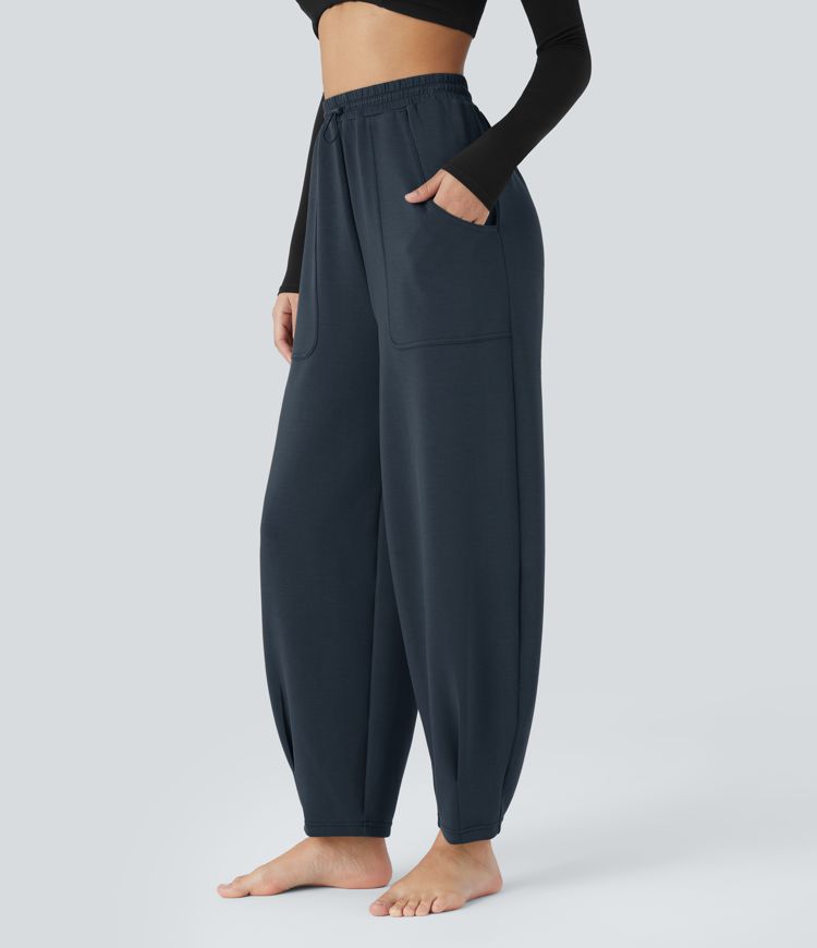 Jogging de Pilates taille haute, jambes barrel, cordon ajustable et poches latérales