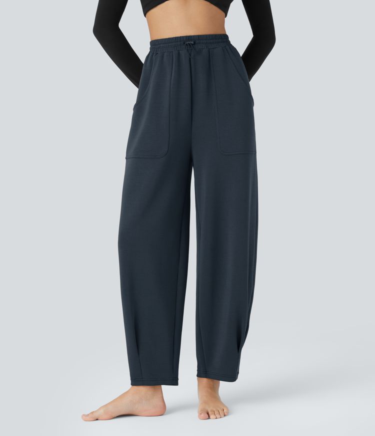 Jogging de Pilates taille haute, jambes barrel, cordon ajustable et poches latérales