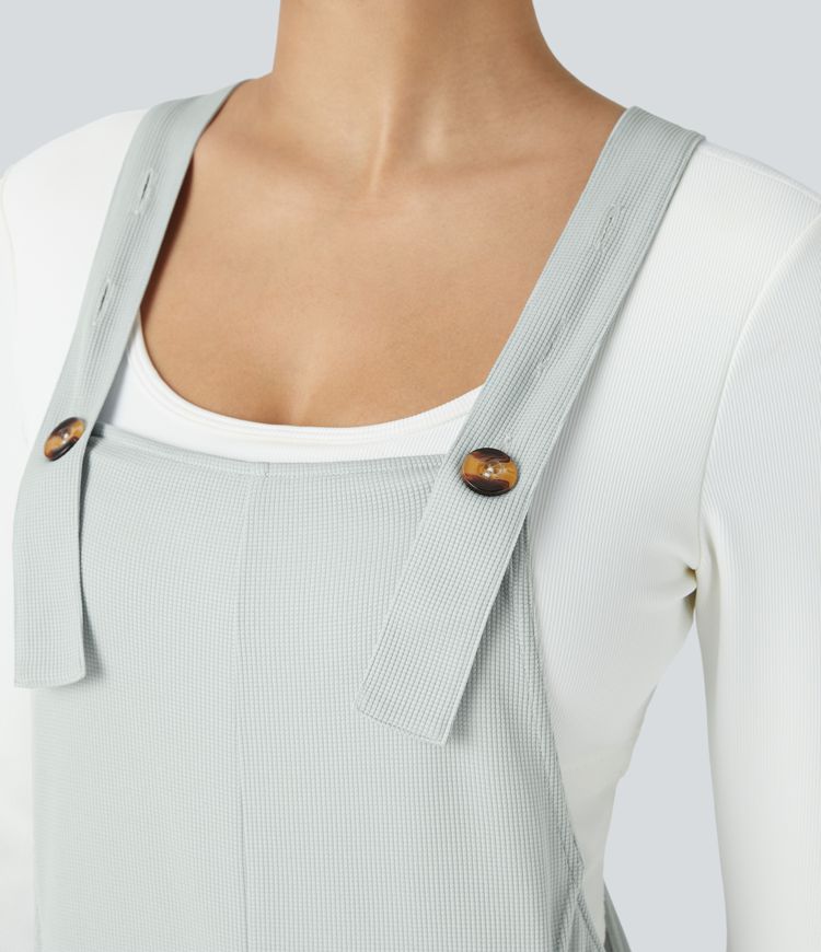 Pocket Wide Leg Waffle Casual Overalls