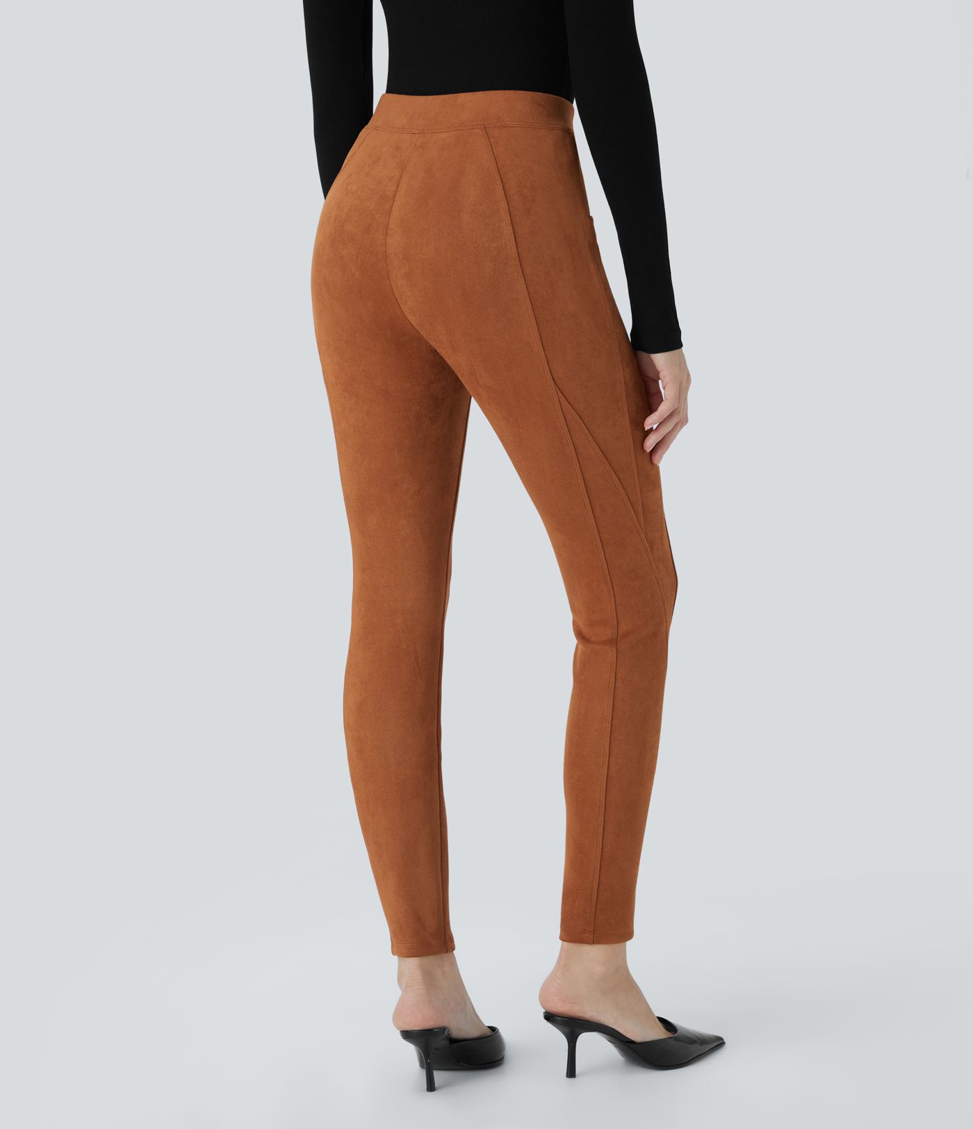 High Waisted Tummy Control Pocket Suede Casual Leggings