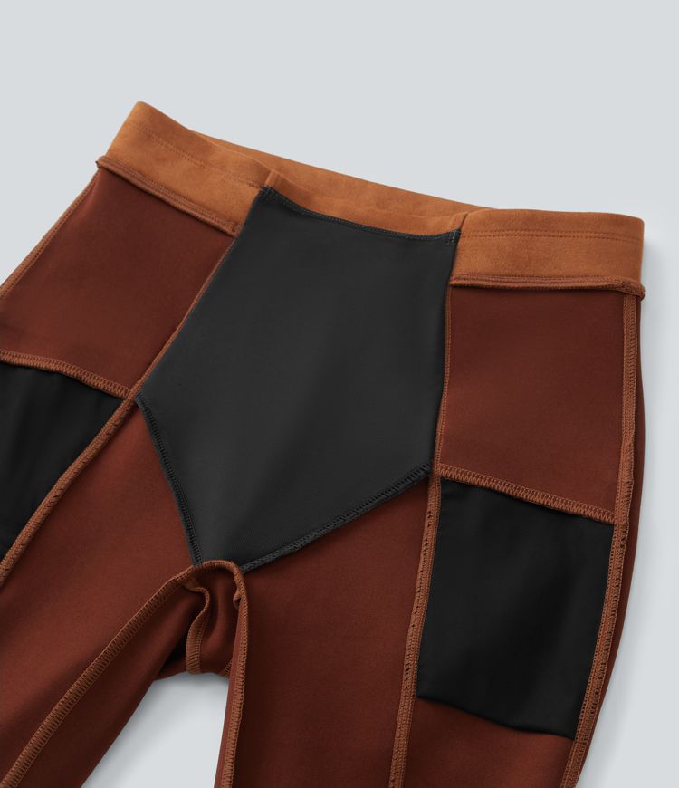 High Waisted Tummy Control Pocket Suede Casual Leggings