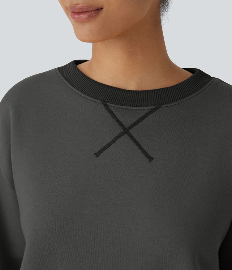 Sudadera polar cuello redondo manga larga bloque color